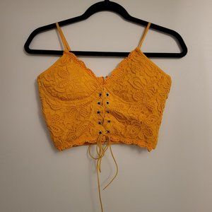 Yellow Lace Corset Crop Top (S) Womens